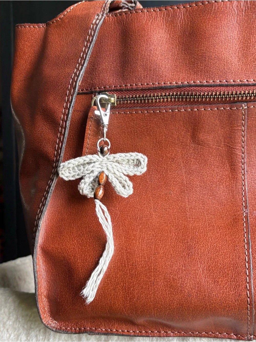 Crochet Boho Beaded Dragonfly Bag Charm / Keychain ~ Handmade Item